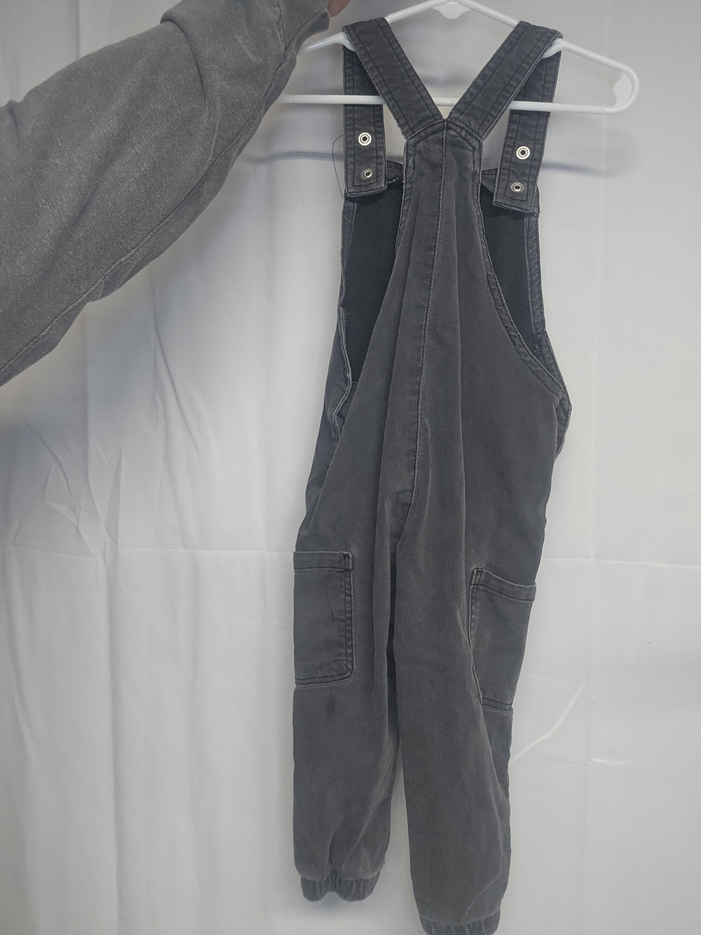 Charcoal Gray Cotton Overalls with Utility Pockets - Picture 2 of 2